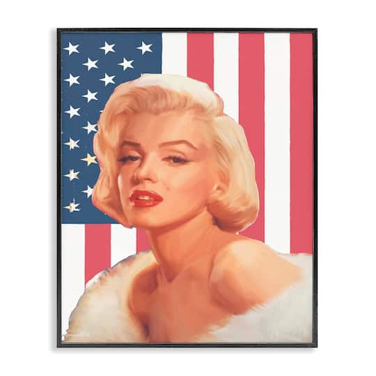 Stupell Industries Vintage Americana Icon Marilyn over US Flag Framed Giclee Art